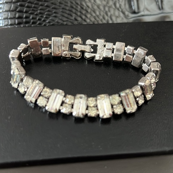 ALBERT WEISS VINTAGE CRYSTAL Art Deco Style BRACELET IN SILVER - Picture 14 of 15